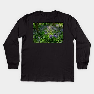 Evening Light in the Durham Bluebell Wood Kids Long Sleeve T-Shirt